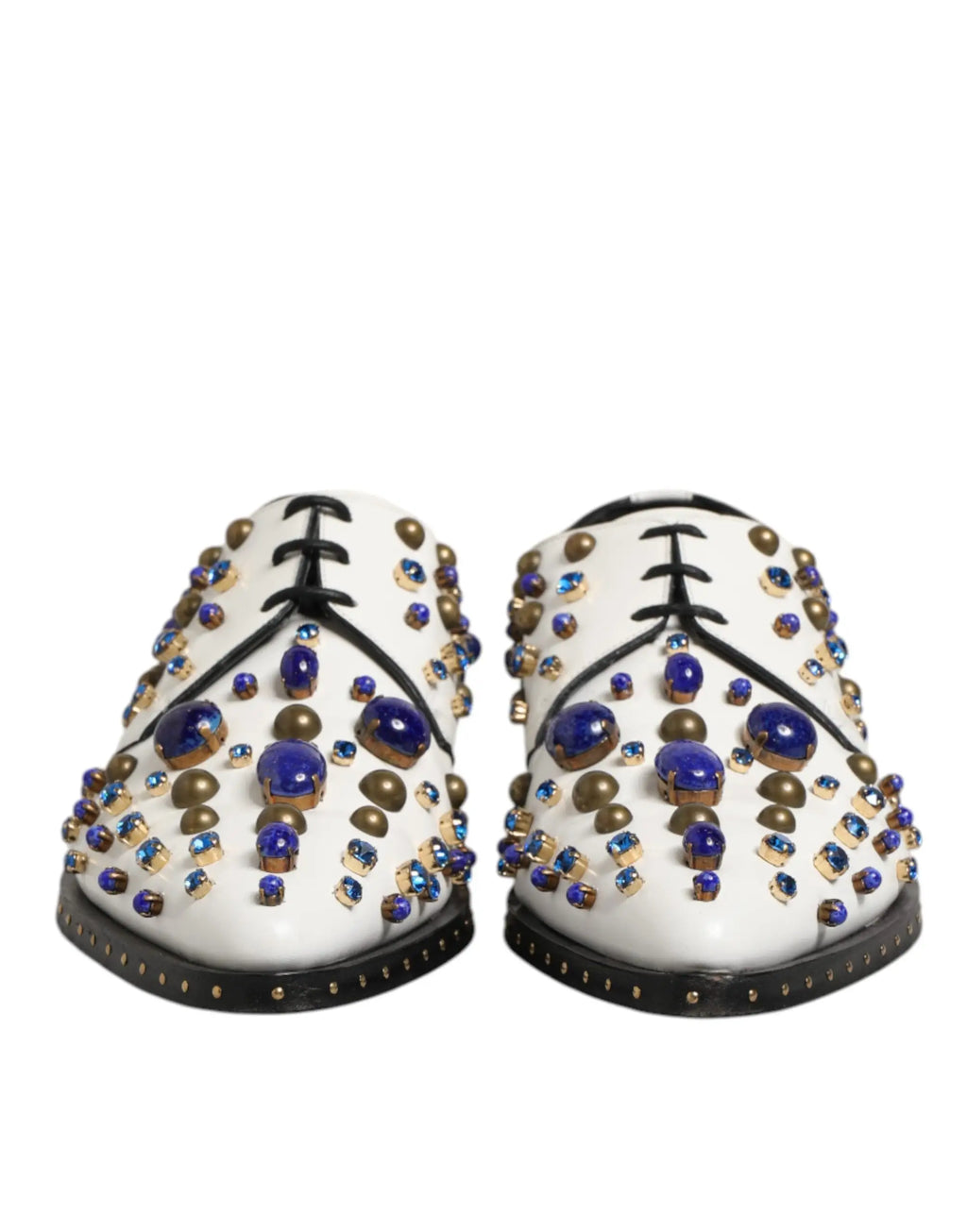 Dolce & gabbana chaussures habillées en cuir blanc ornées de cristaux bleu et or style oxford