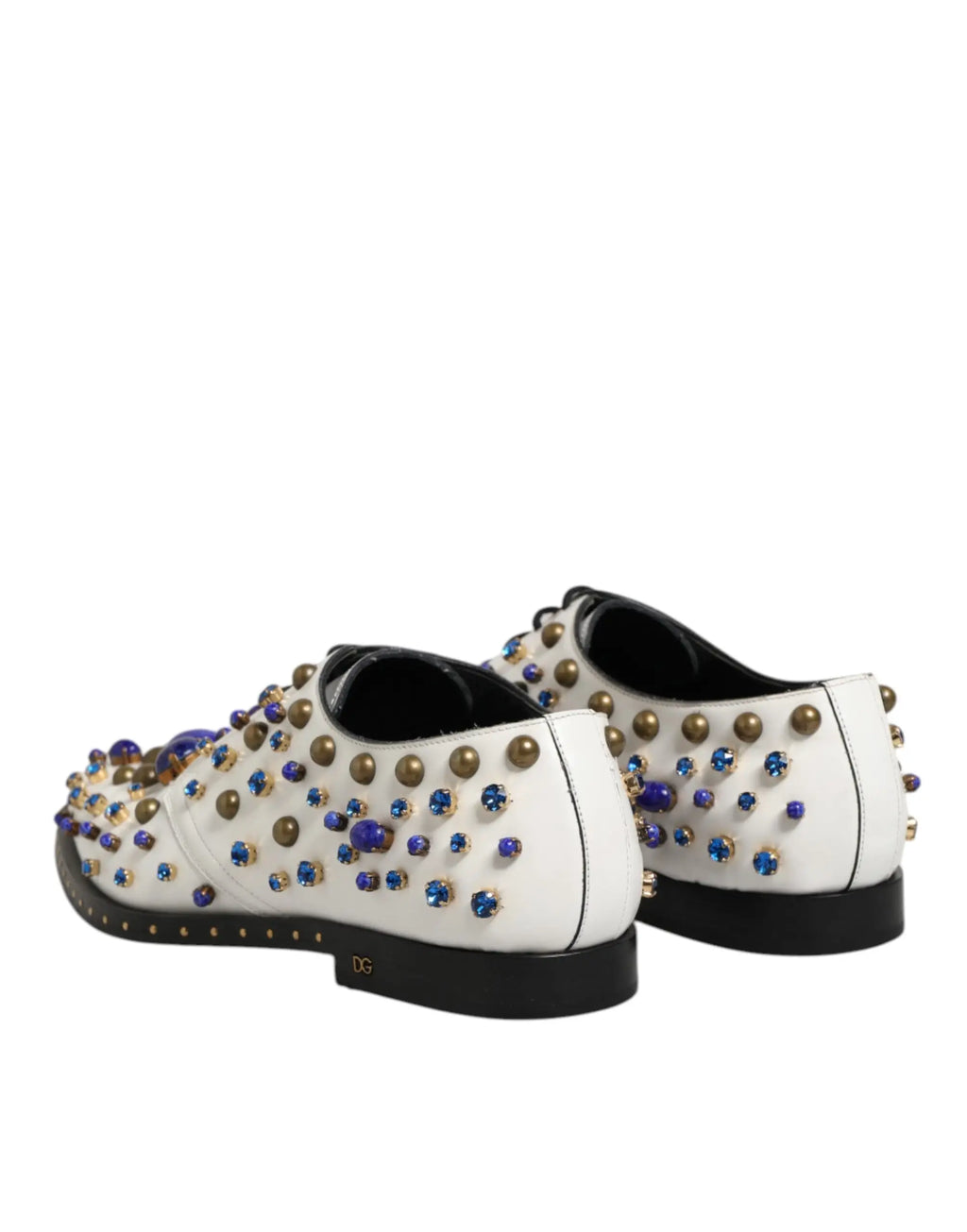 Dolce & gabbana chaussures habillées en cuir blanc ornées de cristaux dorés et bleus