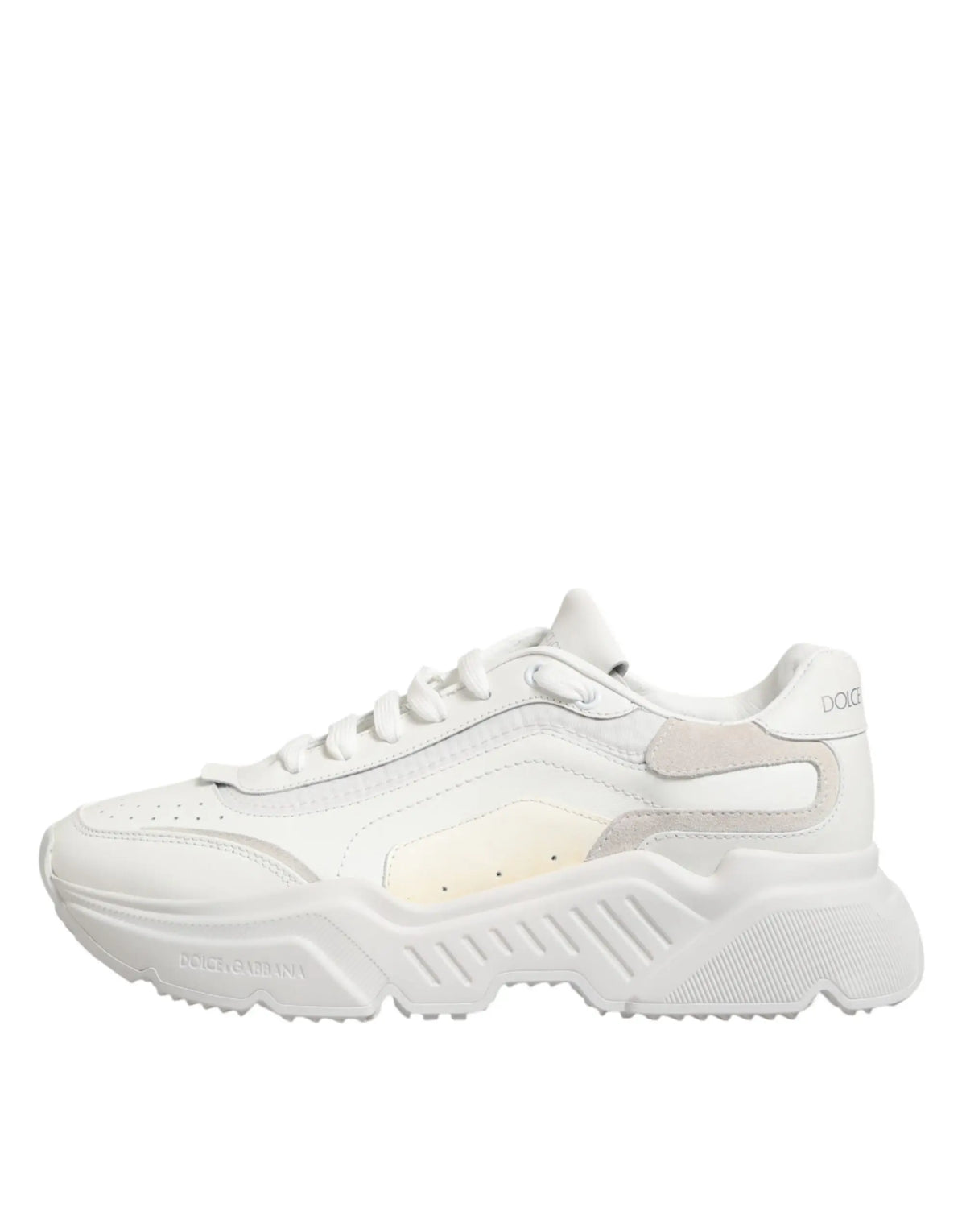 Baskets basses dolce & gabbana daymaster blanches en cuir avec semelle en caoutchouc texturée et panneaux superposés