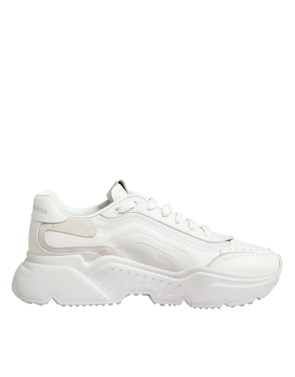 Baskets basses dolce & gabbana en cuir blanc avec semelle épaisse blanche et accents beige subtils sur les côtés