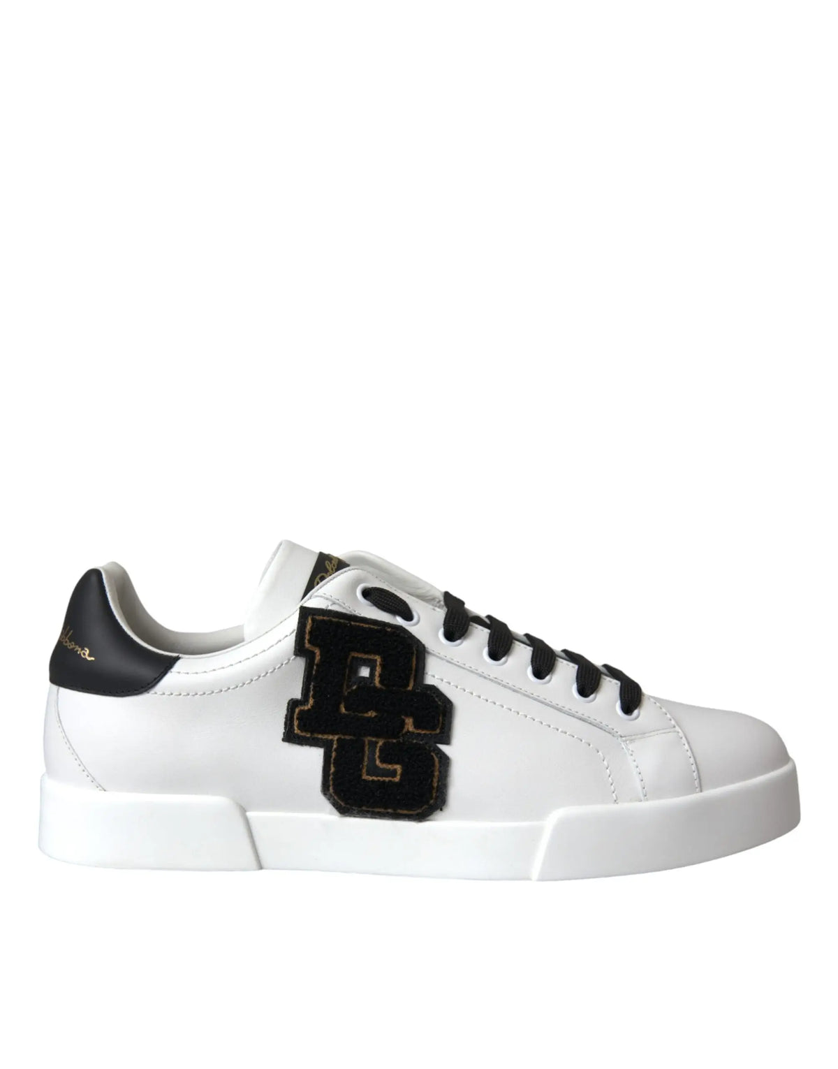 Baskets basses décontractées dolce & gabbana en cuir blanc avec logo dg brodé noir et lacets assortis noirs