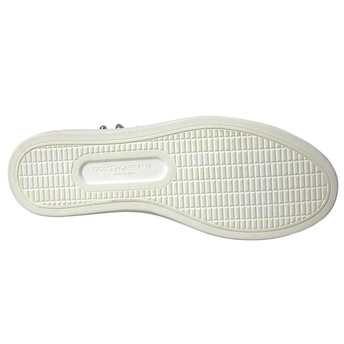 Semelle blanche en caoutchouc avec motif en grille et dolce gabbana embossé au centre des sneakers en cuir blanc