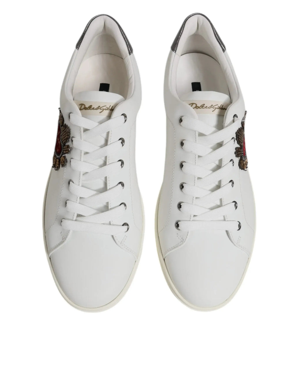 Baskets blanches en cuir dolce & gabbana avec détails floraux brodés et œillets métalliques