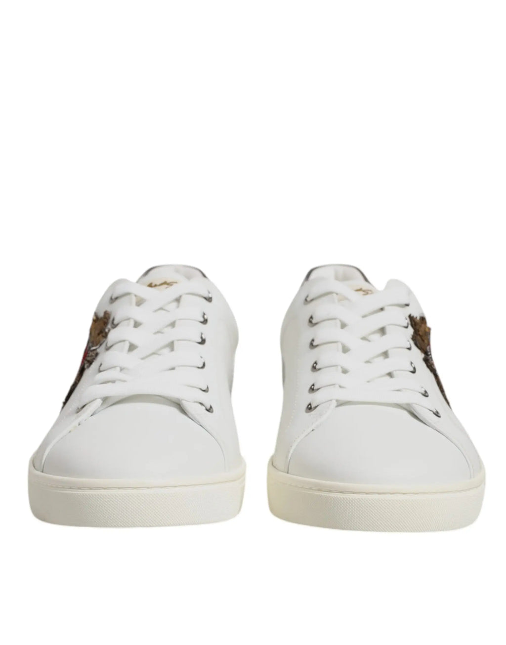 Baskets dolce & gabbana en cuir blanc avec broderies tigre sur les côtés et embellissements cœur