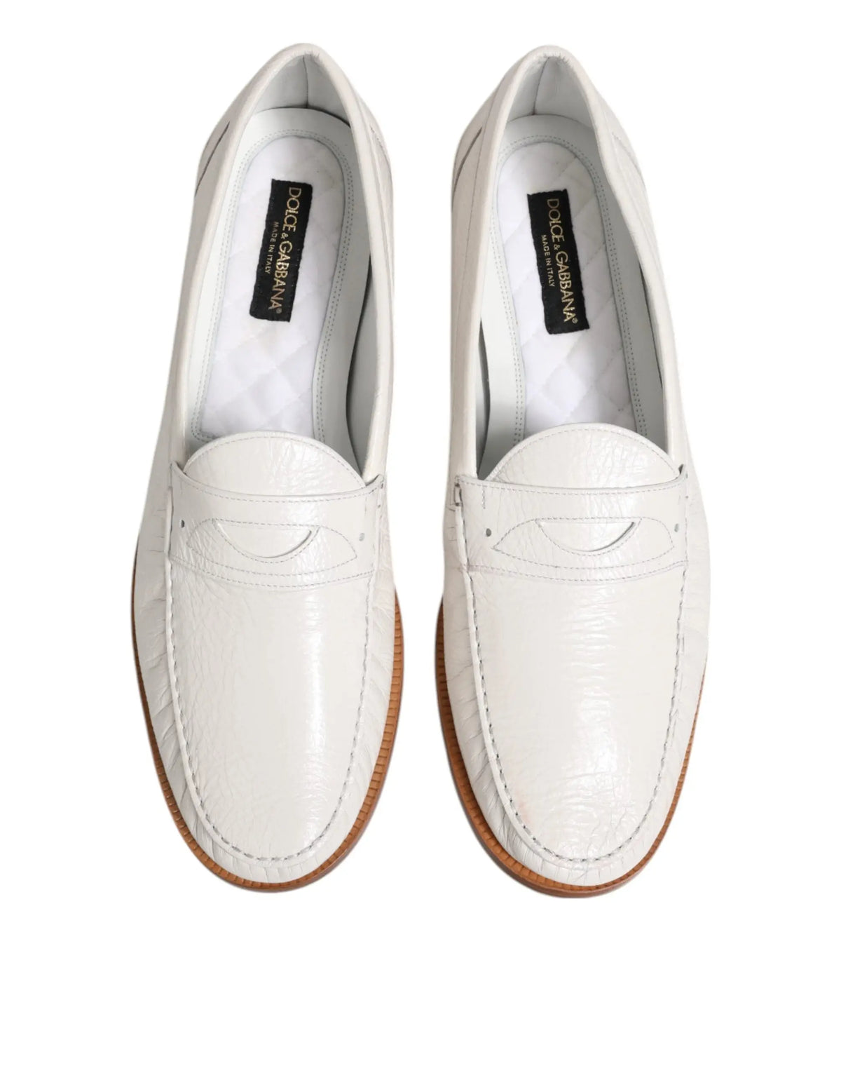 Dolce & gabbana mocassins blancs en cuir embossé crocodile avec design classique penny loafer et semelles en caoutchouc tan