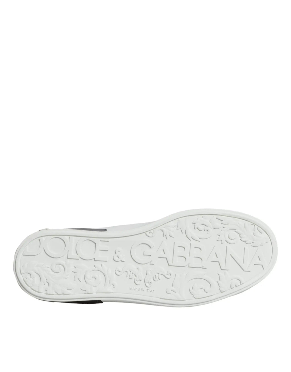 Semelle en caoutchouc blanche avec logo embossé dolce & gabbana et motifs décoratifs des sneakers portofino en cuir blanc