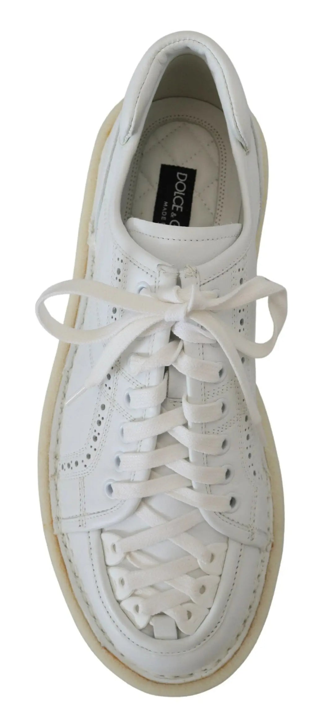 Dolce & gabbana baskets basses en cuir blanc avec détails de lacets tissés et semelle crème pour usage casual
