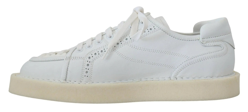 Baskets basses dolce & gabbana en cuir blanc avec détails perforés et semelle en caoutchouc crème pour un usage décontracté