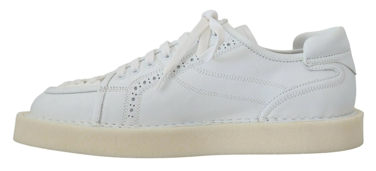 Baskets basses dolce & gabbana en cuir blanc avec détails perforés et semelle en caoutchouc crème pour un usage décontracté