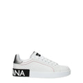 Dolce and gabbana sneakers basses blanches en cuir avec talon métallique argenté et semelle en caoutchouc noire