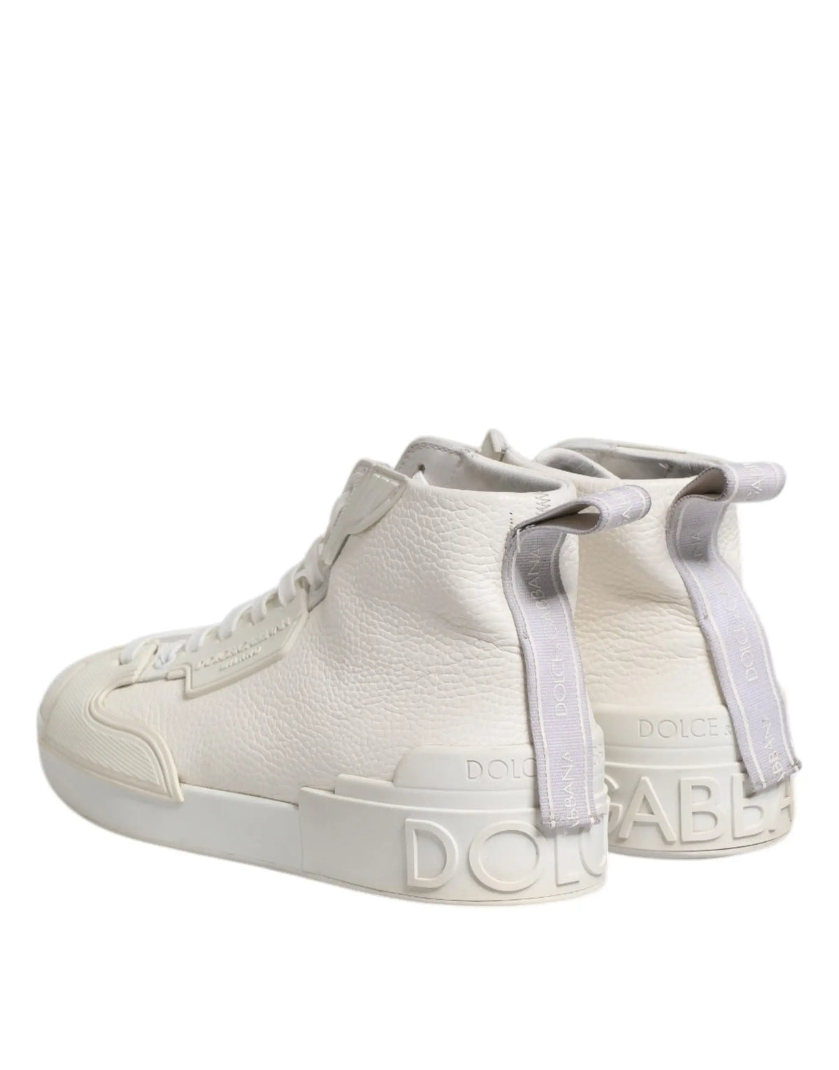 Dolce & gabbana baskets montantes blanches en cuir avec logo embossé et dessus texturé