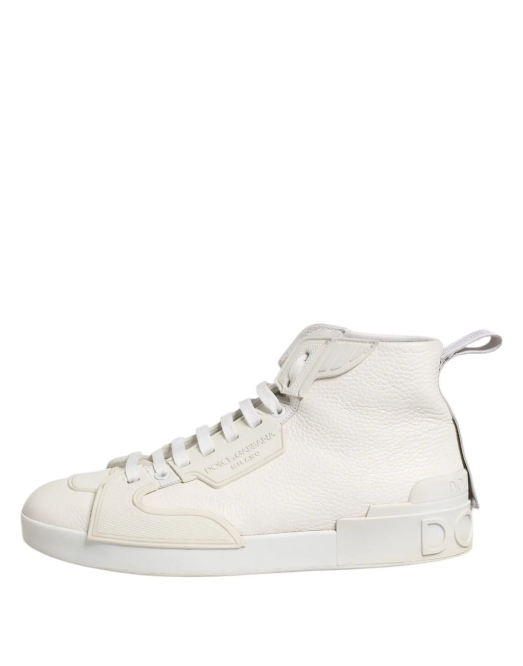 Dolce & gabbana white leather mid top sneakers with minimalist design and embossed branding on the side