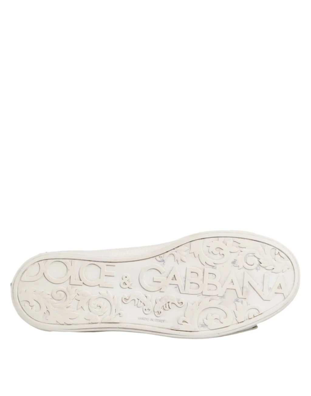 Semelle blanche en caoutchouc avec logo embossé dolce & gabbana et motifs décoratifs chaussures mid top en cuir blanc