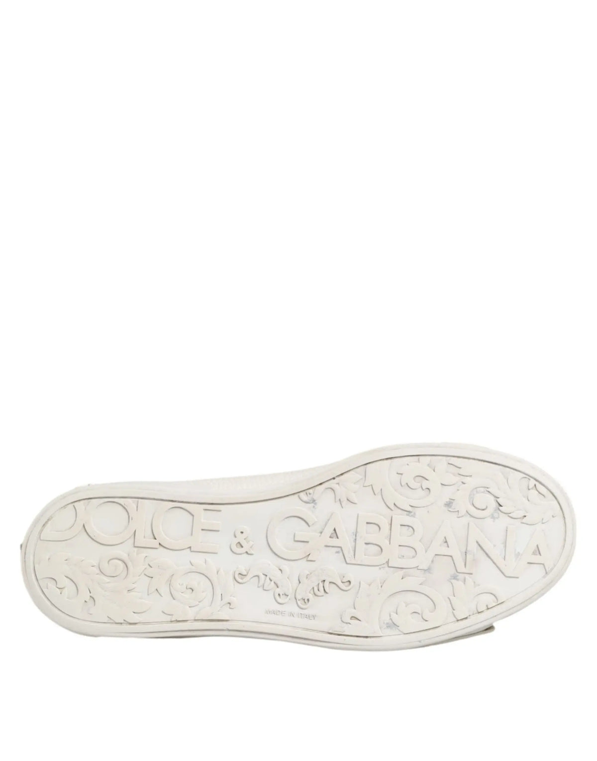Semelle blanche en caoutchouc avec logo embossé dolce & gabbana et motifs décoratifs chaussures mid top en cuir blanc