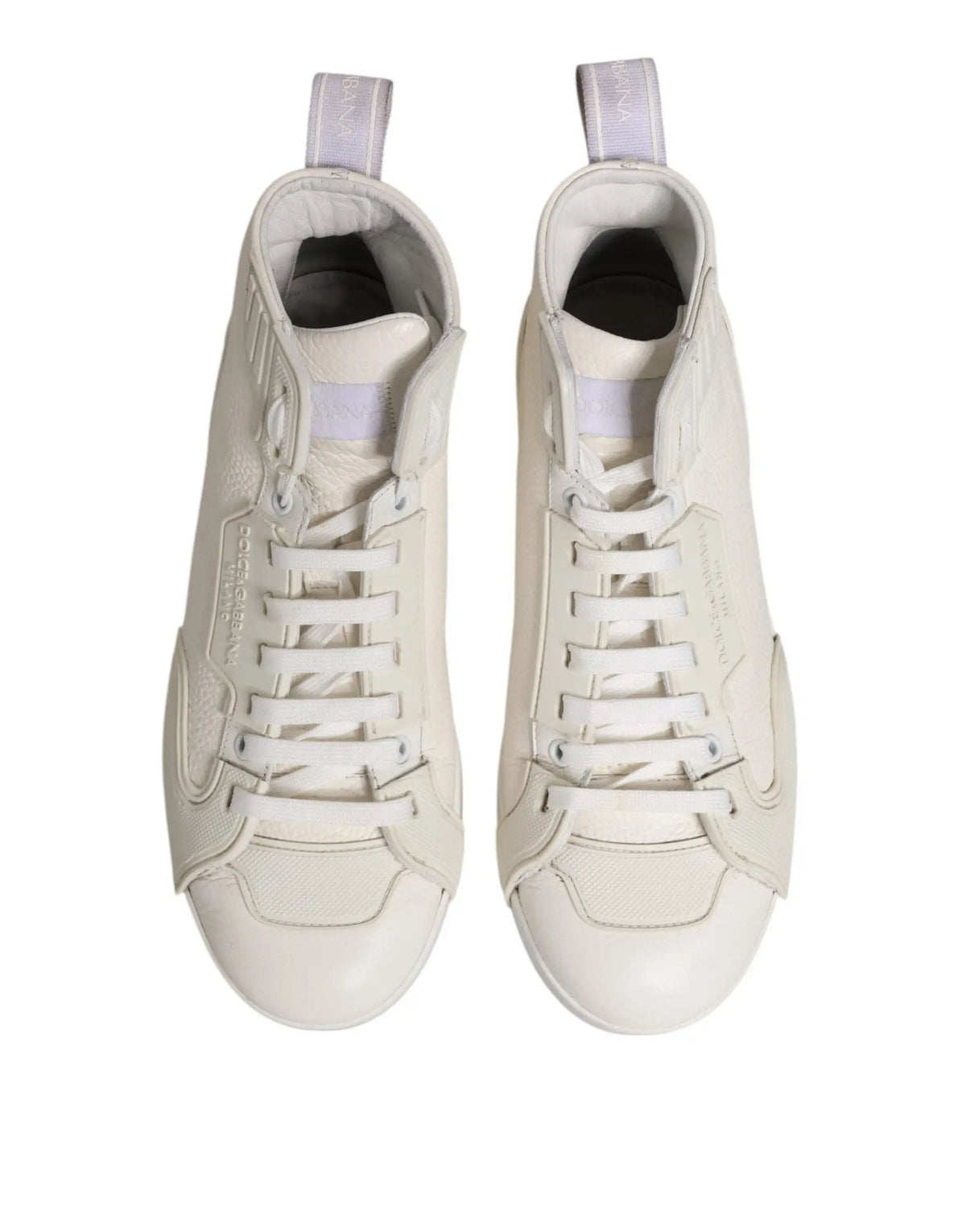 Paire de baskets montantes en cuir blanc cassé dolce & gabbana avec design minimaliste et branding subtil