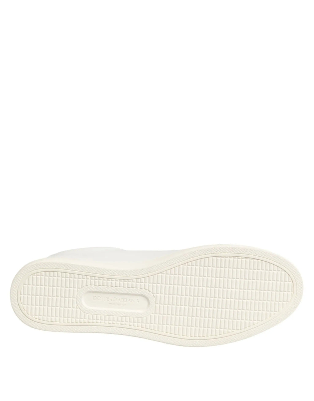 Semelle blanche en caoutchouc avec motif en grille et logo embossé au centre sur chaussures basses en cuir dolce & gabbana