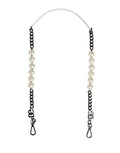 Black chain strap with cream pearls and silver-tone d-logo hardware for dolce & gabbana white leather shoulder bag