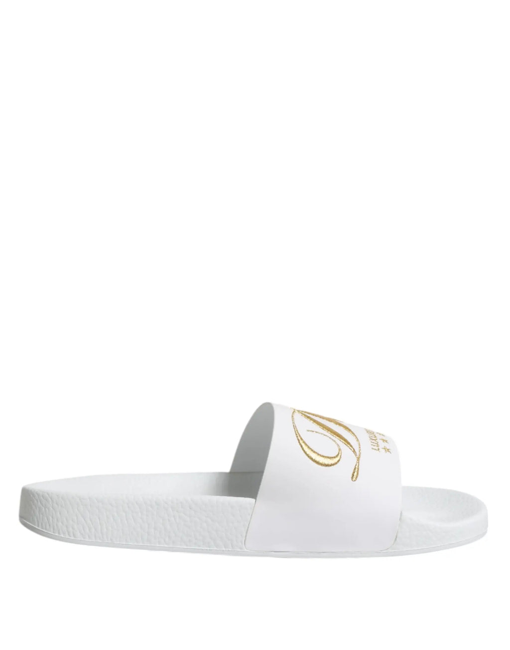Dolce & gabbana white leather slide sandal with gold logo on the strap ideal for beachwear