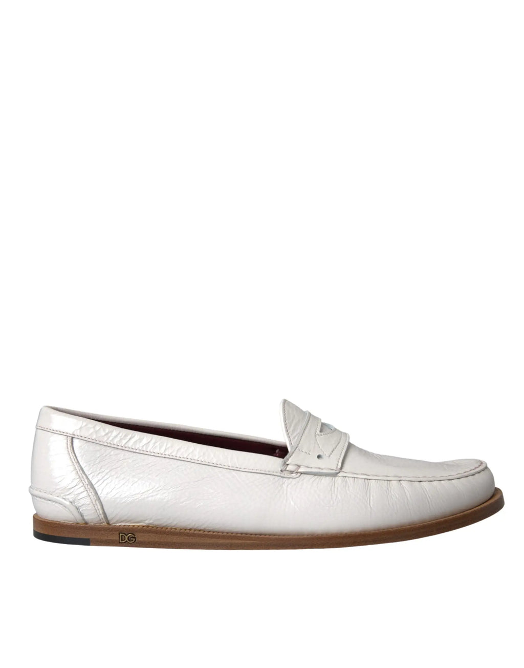 Dolce & gabbana mocassins blancs en cuir verni avec fini brillant et design classique penny loafer
