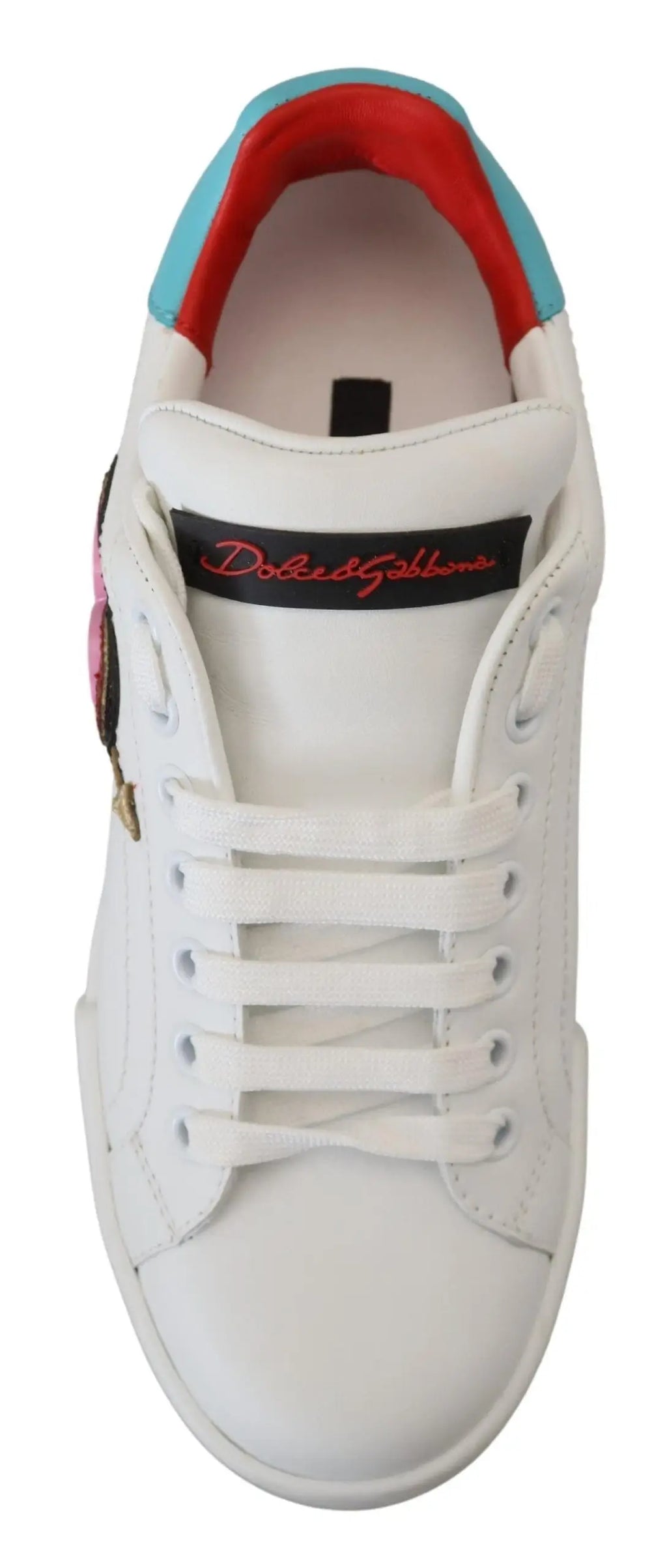 Baskets dolce gabbana portofino en cuir blanc avec accents rouges et bleu clair logo cœur
