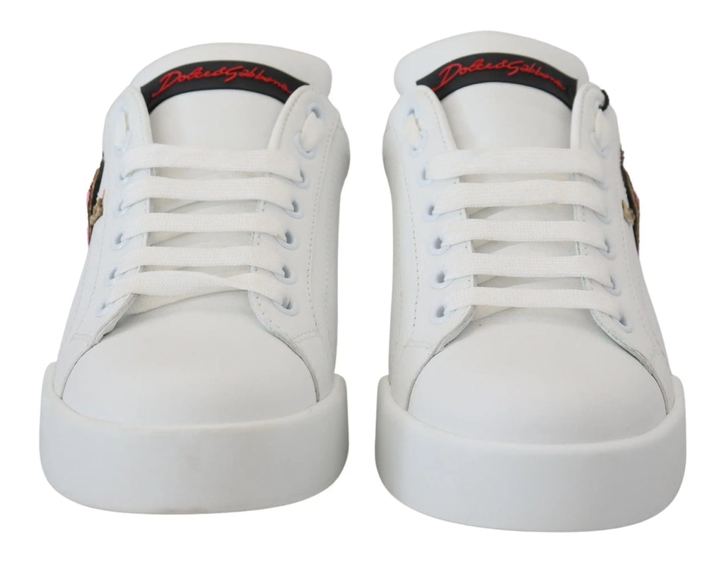 Baskets basses en cuir blanc dolce gabbana avec logo rouge brodé et semelle épaisse portofino