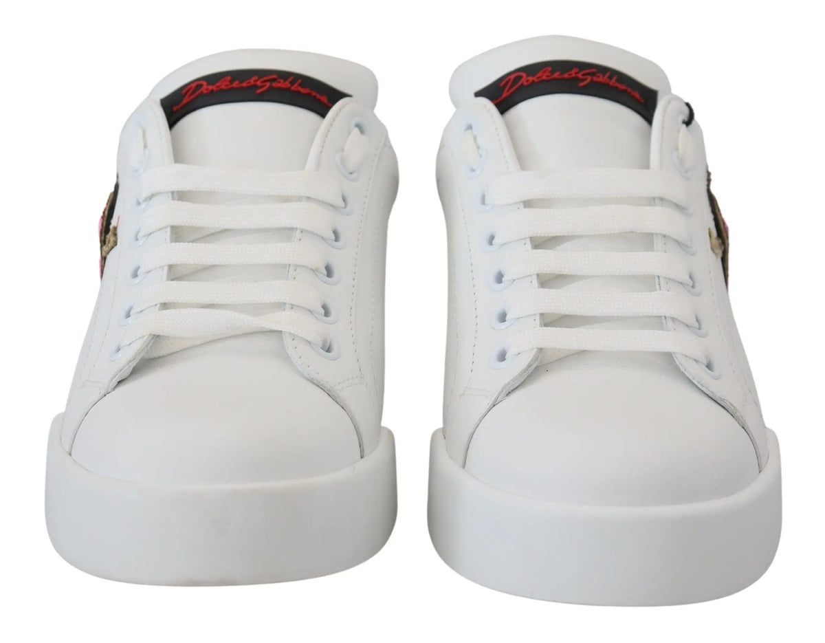 Baskets basses en cuir blanc dolce gabbana avec logo rouge brodé et semelle épaisse portofino
