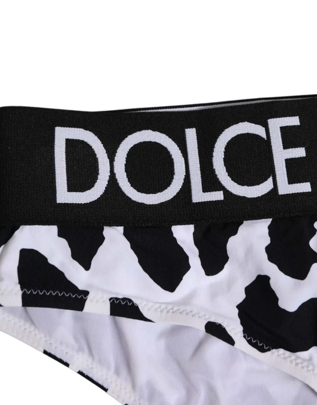 Culotte haute dolce & gabbana en nylon blanc léopard avec bas de bikini imprimé vache noir et blanc et logo dolce brodé