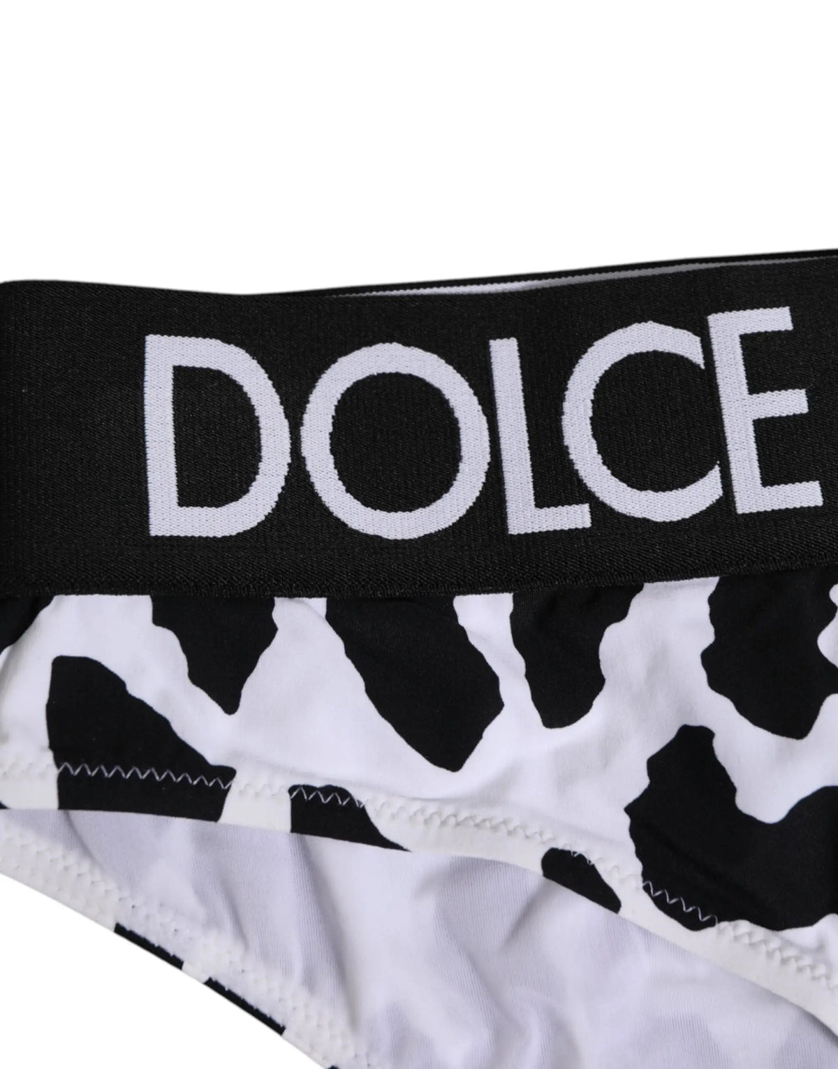 Culotte haute dolce & gabbana en nylon blanc léopard avec bas de bikini imprimé vache noir et blanc et logo dolce brodé