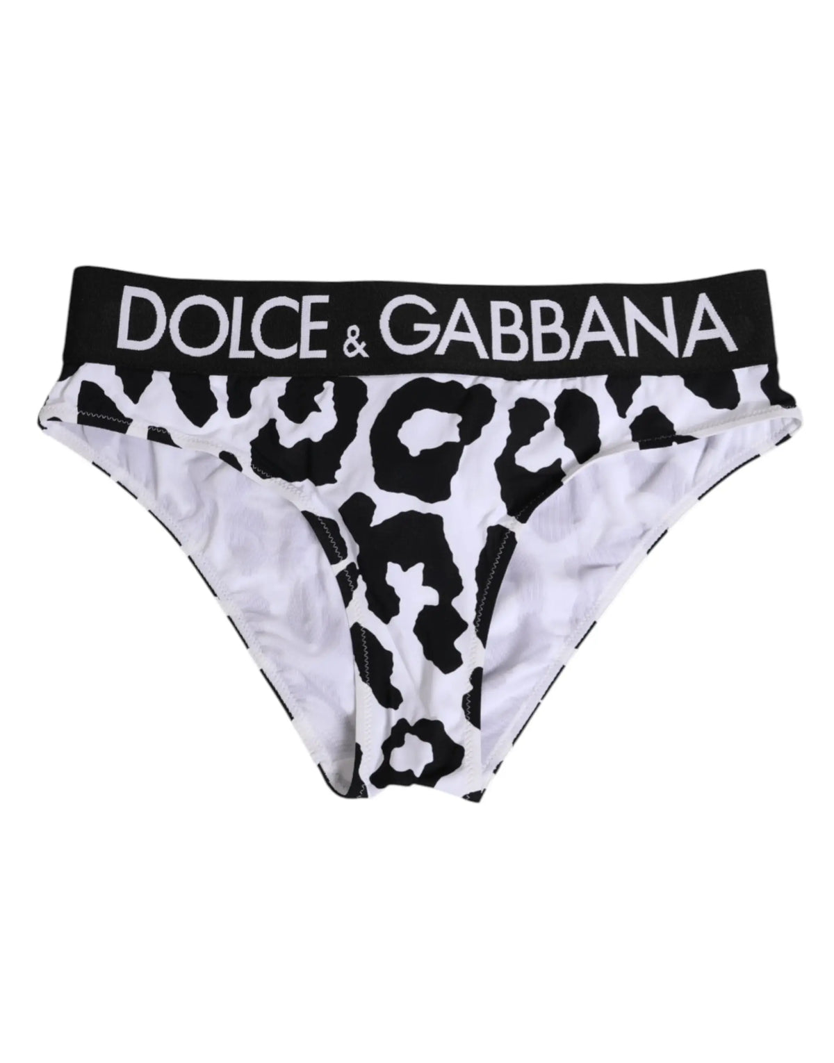 Culotte taille haute blanche dolce & gabbana en nylon avec imprimé léopard noir et blanc et bande logo audacieuse