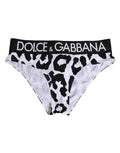 Culotte haute dolce & gabbana en nylon blanc avec imprimé léopard noir et blanc et bande logo audacieuse