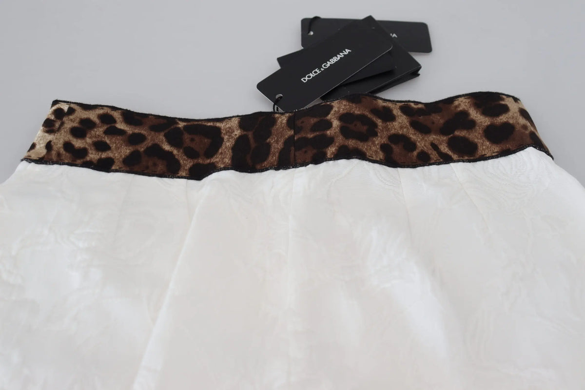 Pantalon dolce & gabbana blanc à taille haute avec bande léopard noir et marron en tissu doux