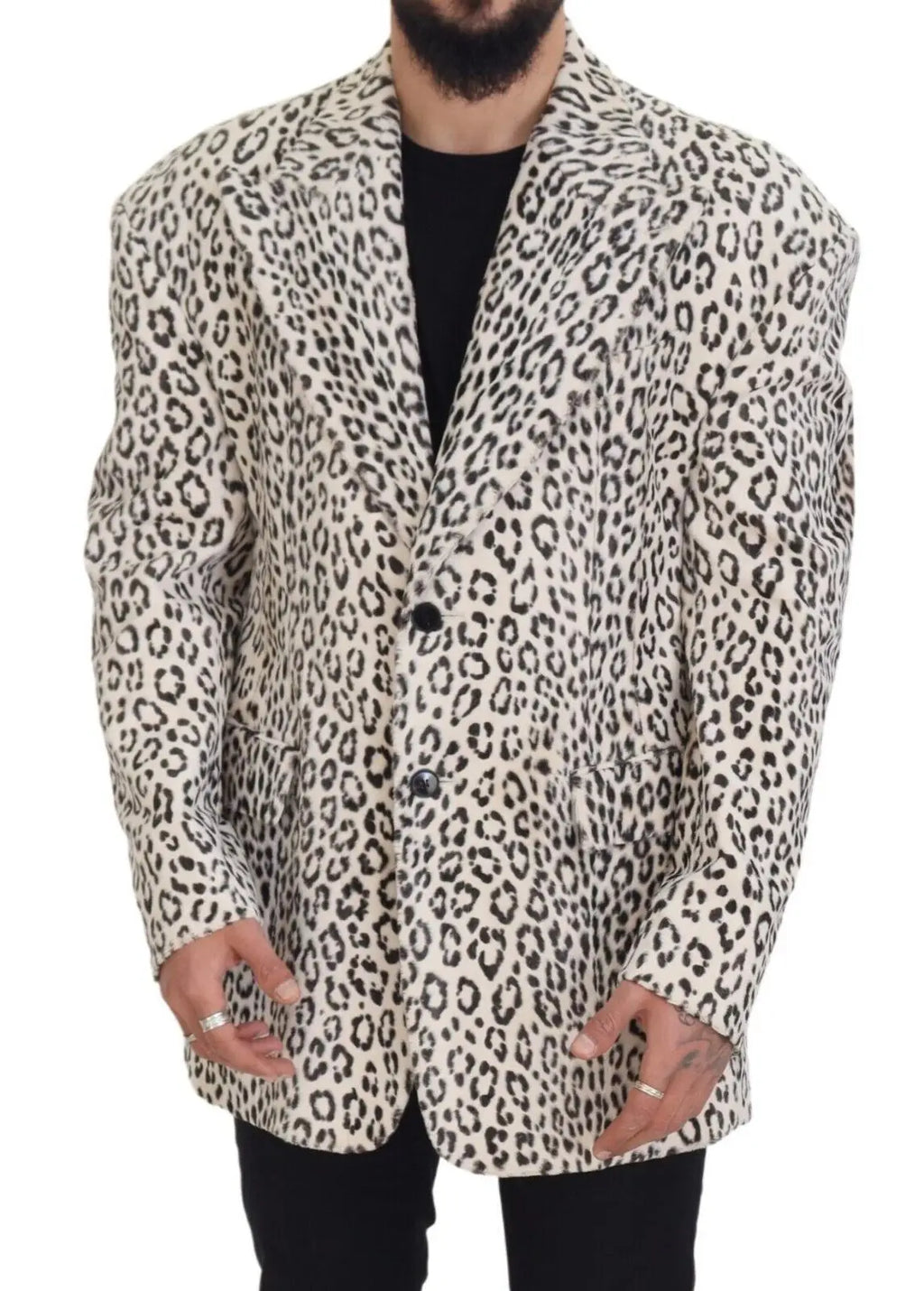 Dolce & gabbana blazer beige à imprimé léopard noir double boutonnage avec épaules structurées