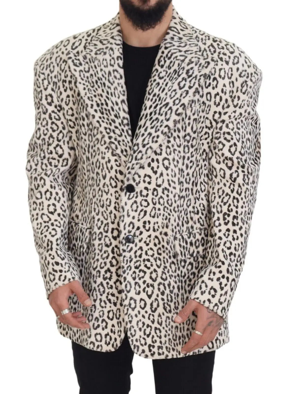Dolce & gabbana blazer beige à imprimé léopard noir double boutonnage avec épaules structurées