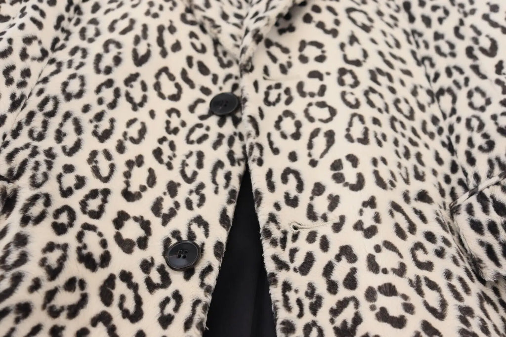 Manteau blazer blanc leopard dolce gabbana creme a imprimé leopard noir avec boutons foncés