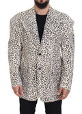 Blazer dolce & gabbana pour homme à motif léopard noir et crème en tissu texturé à coupe ajustée et décontractée