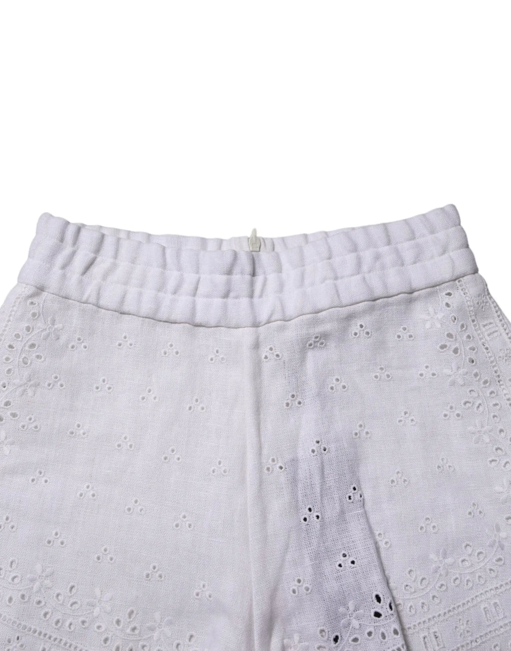 Short blanc dolce & gabbana en lin taille haute avec broderies florales délicates et taille élastiquée froncée