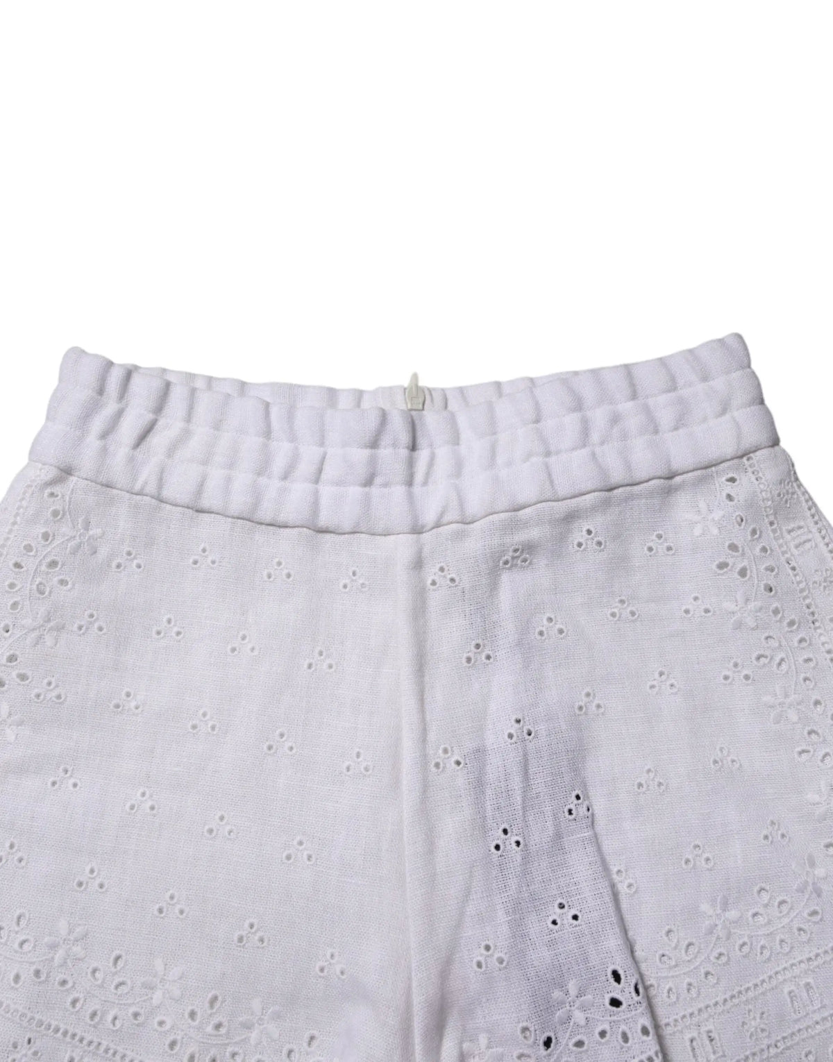 Short blanc dolce & gabbana en lin taille haute avec broderies florales délicates et taille élastiquée froncée