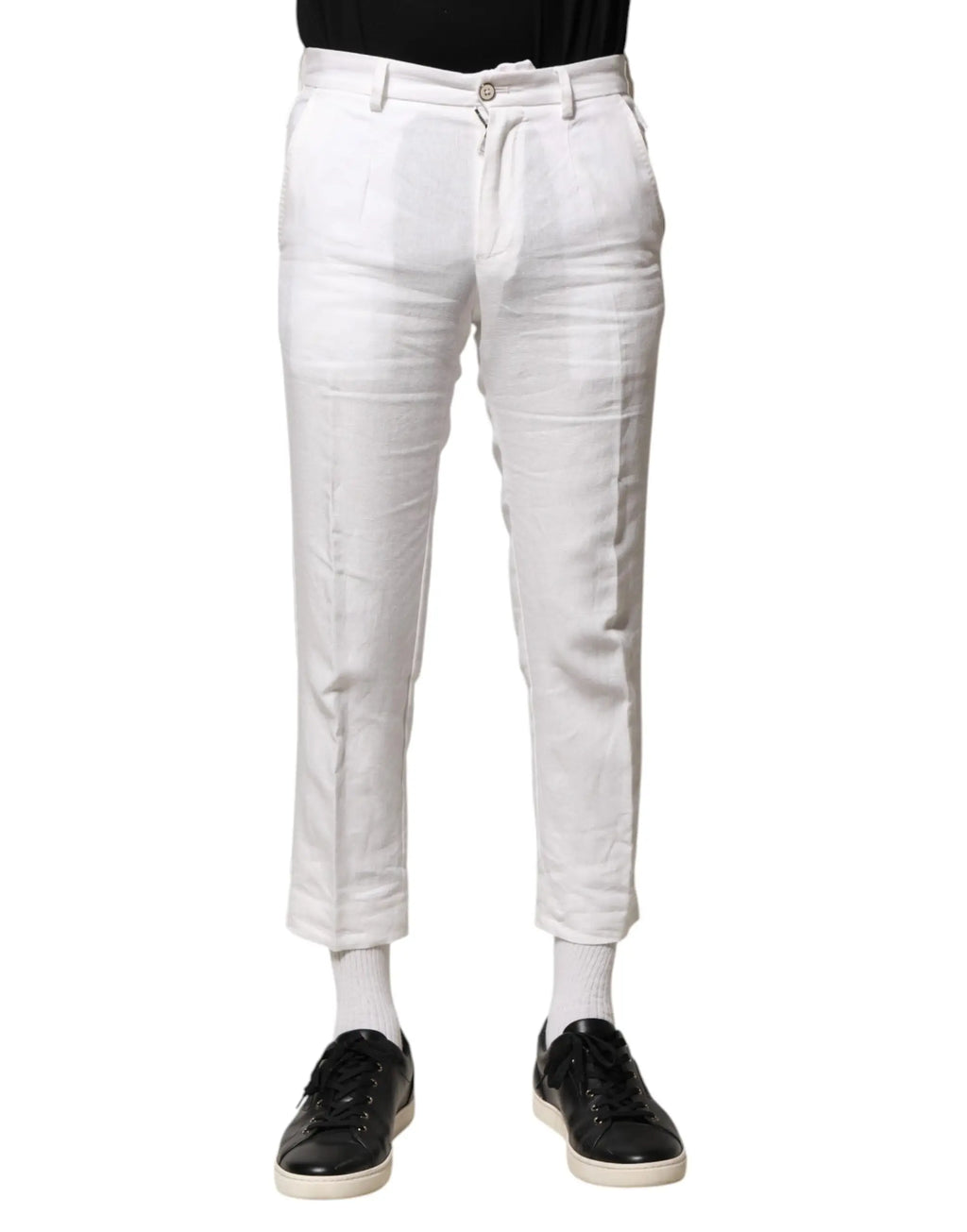 Pantalon court en lin blanc dolce & gabbana avec coupe fuselée et revers roulés en coton chino blanc