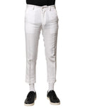 Pantalon court en lin blanc dolce & gabbana avec coupe fuselée et revers roulés en coton chino blanc