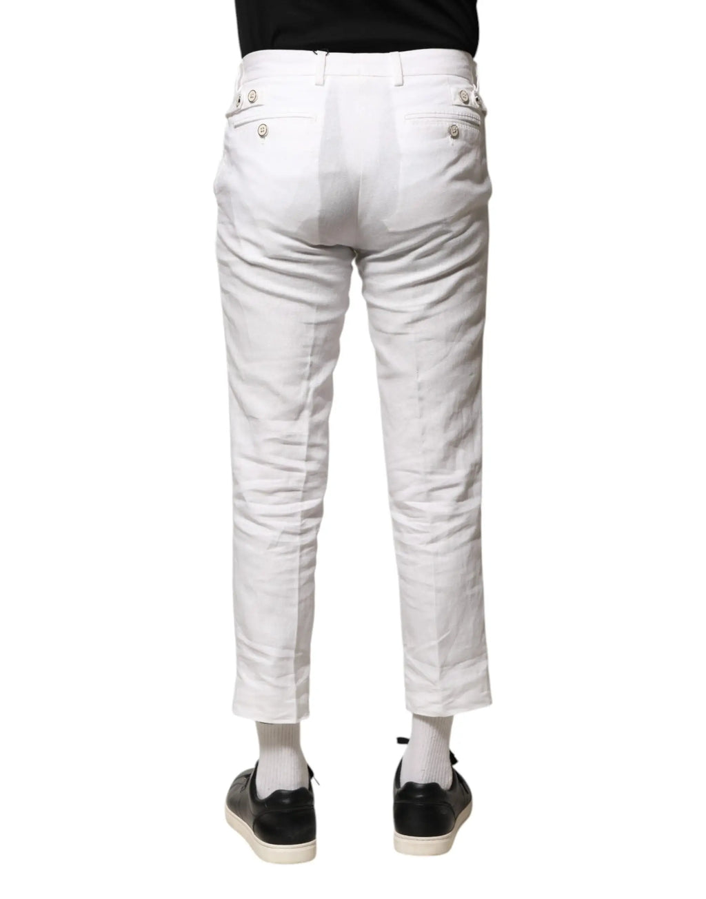 Pantalon court en lin blanc dolce & gabbana avec poches arrière boutonnées et coupe fuselée vue de dos