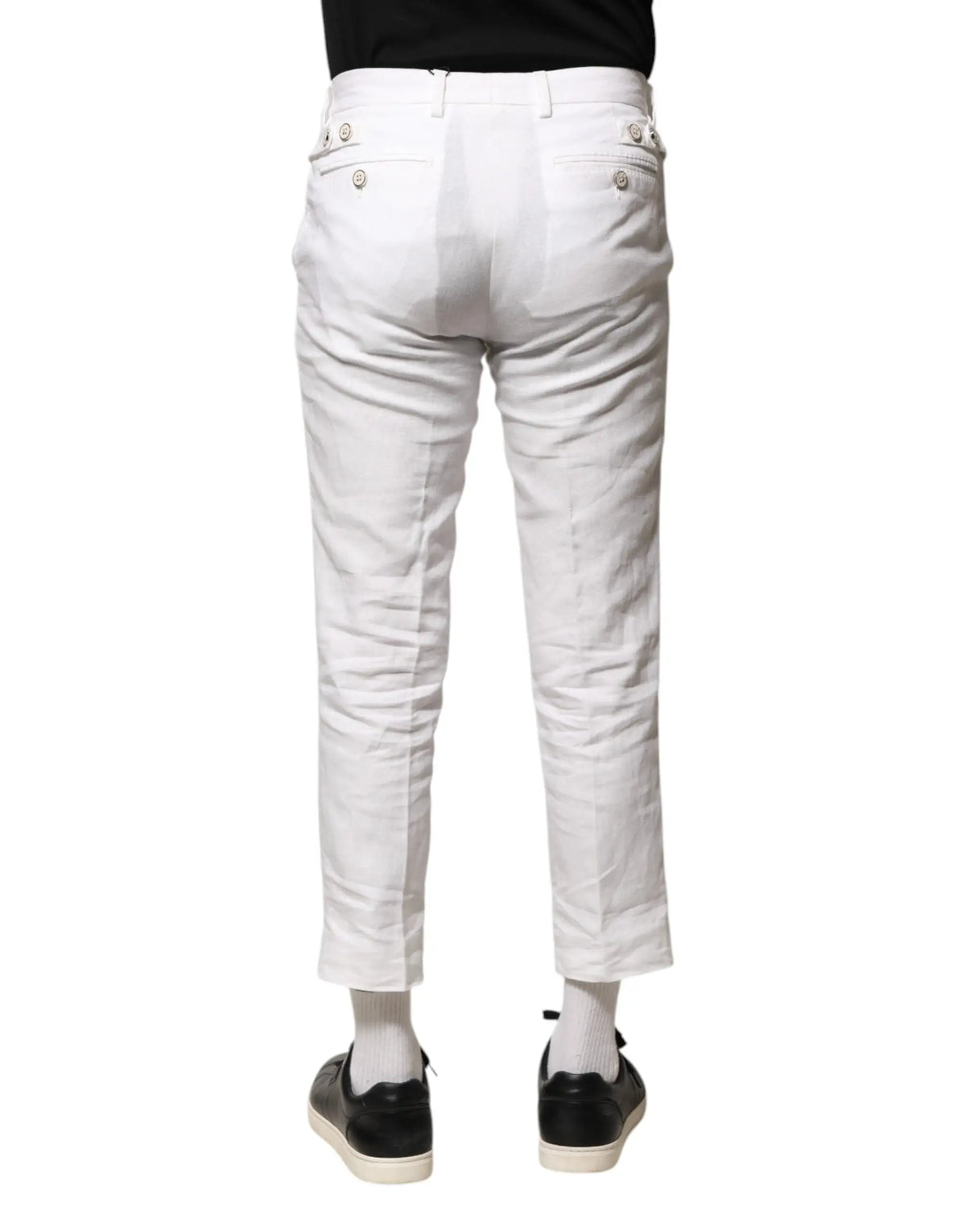Pantalon court en lin blanc dolce & gabbana avec poches arrière boutonnées et coupe fuselée vue de dos