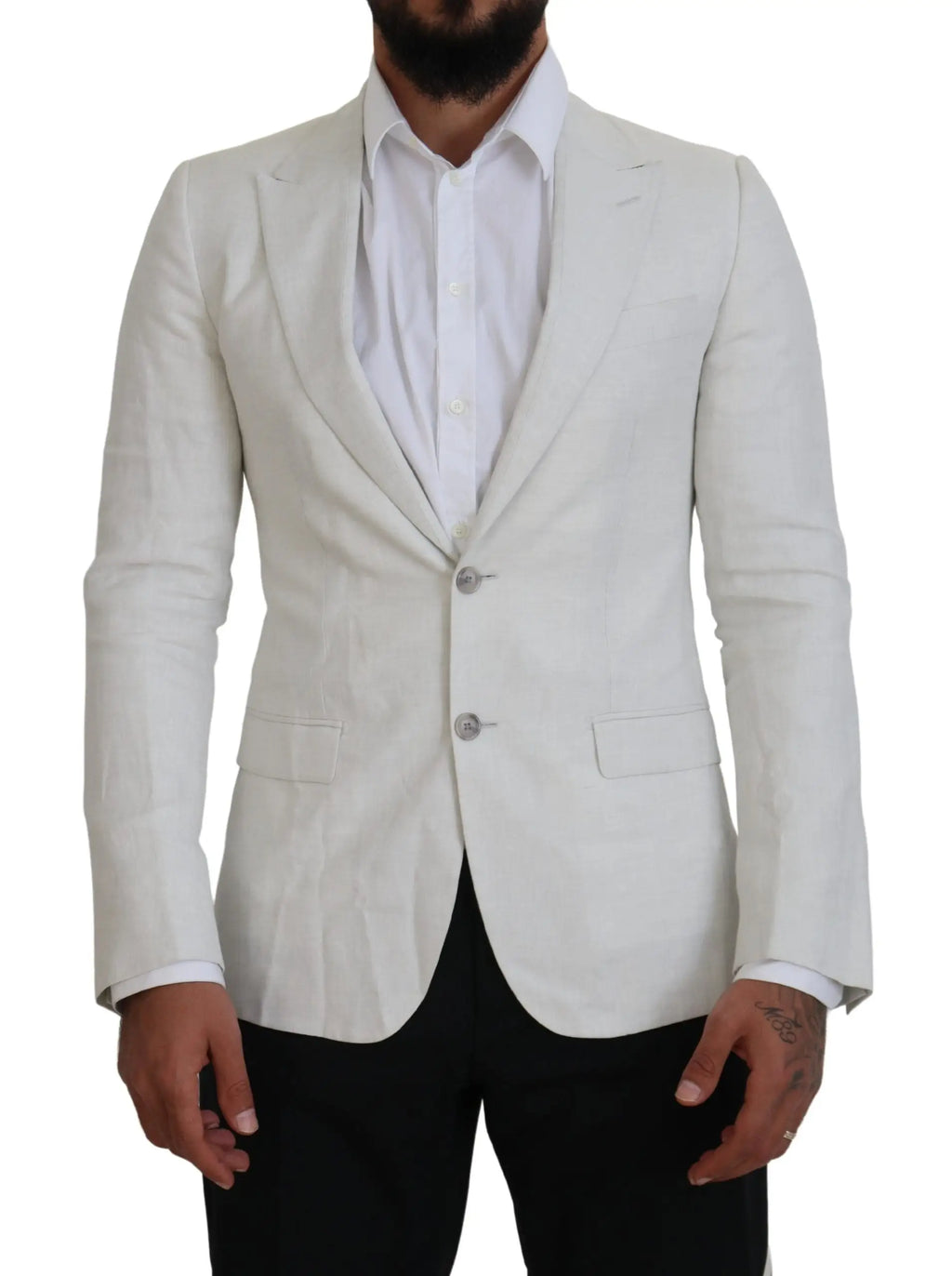 Blazer dolce & gabbana blanc en lin avec coupe slim et texture subtile et ajustée