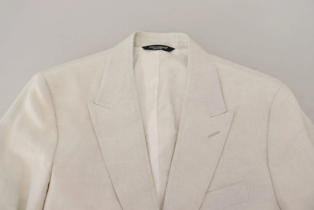 Blazer dolce gabbana blanc en lin slim fit avec coupe croisée classique et texture subtile
