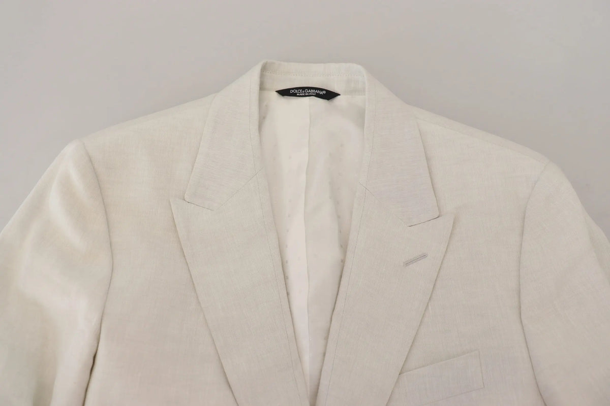 Blazer dolce gabbana blanc en lin slim fit avec coupe croisée classique et texture subtile
