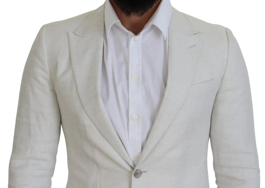 Veste blazer slim fit blanche en lin crisp de dolce gabbana avec une coupe classique à simple boutonnage et texture subtile