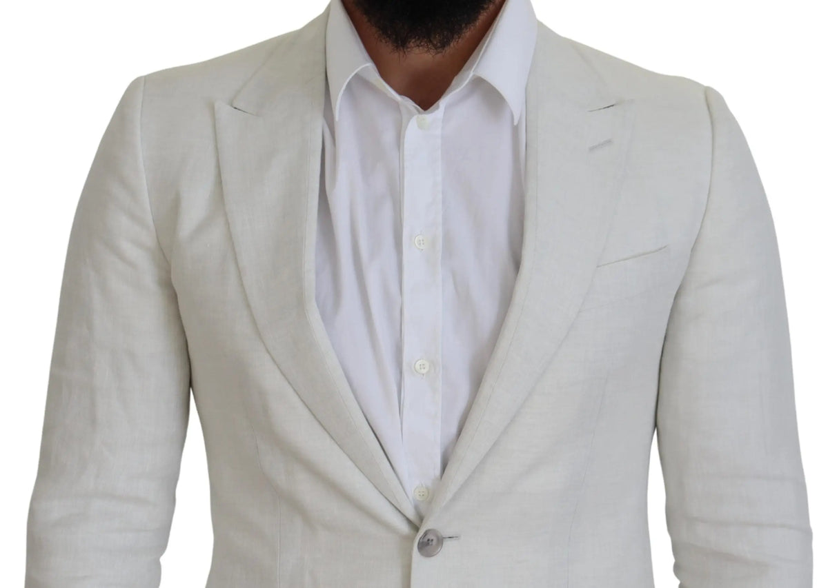 Veste blazer slim fit blanche en lin crisp de dolce gabbana avec une coupe classique à simple boutonnage et texture subtile