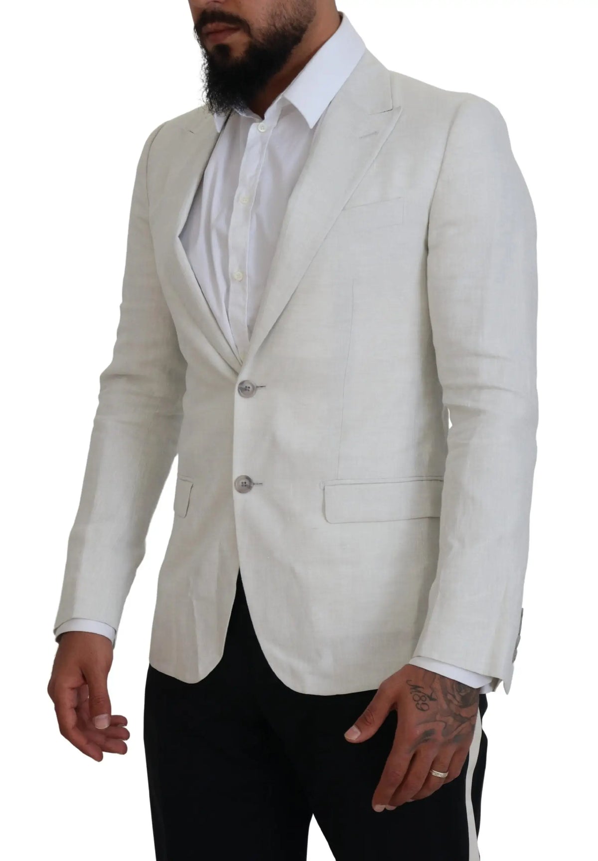 Veste blanche en lin slim fit dolce gabbana avec design croisé classique et texture subtile