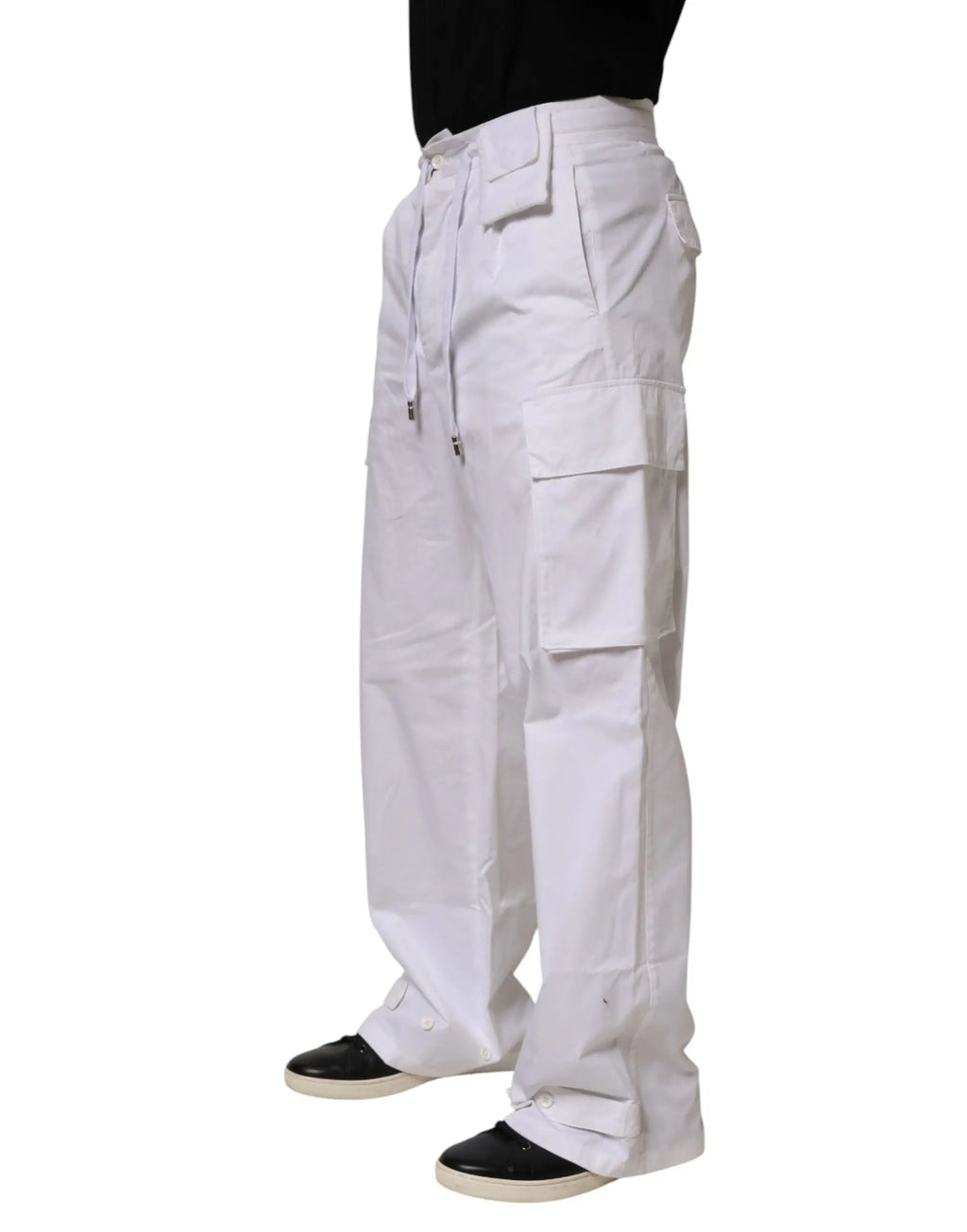Pantalon cargo droit en lin blanc dolce & gabbana pour homme avec poches multiples et taille à cordon