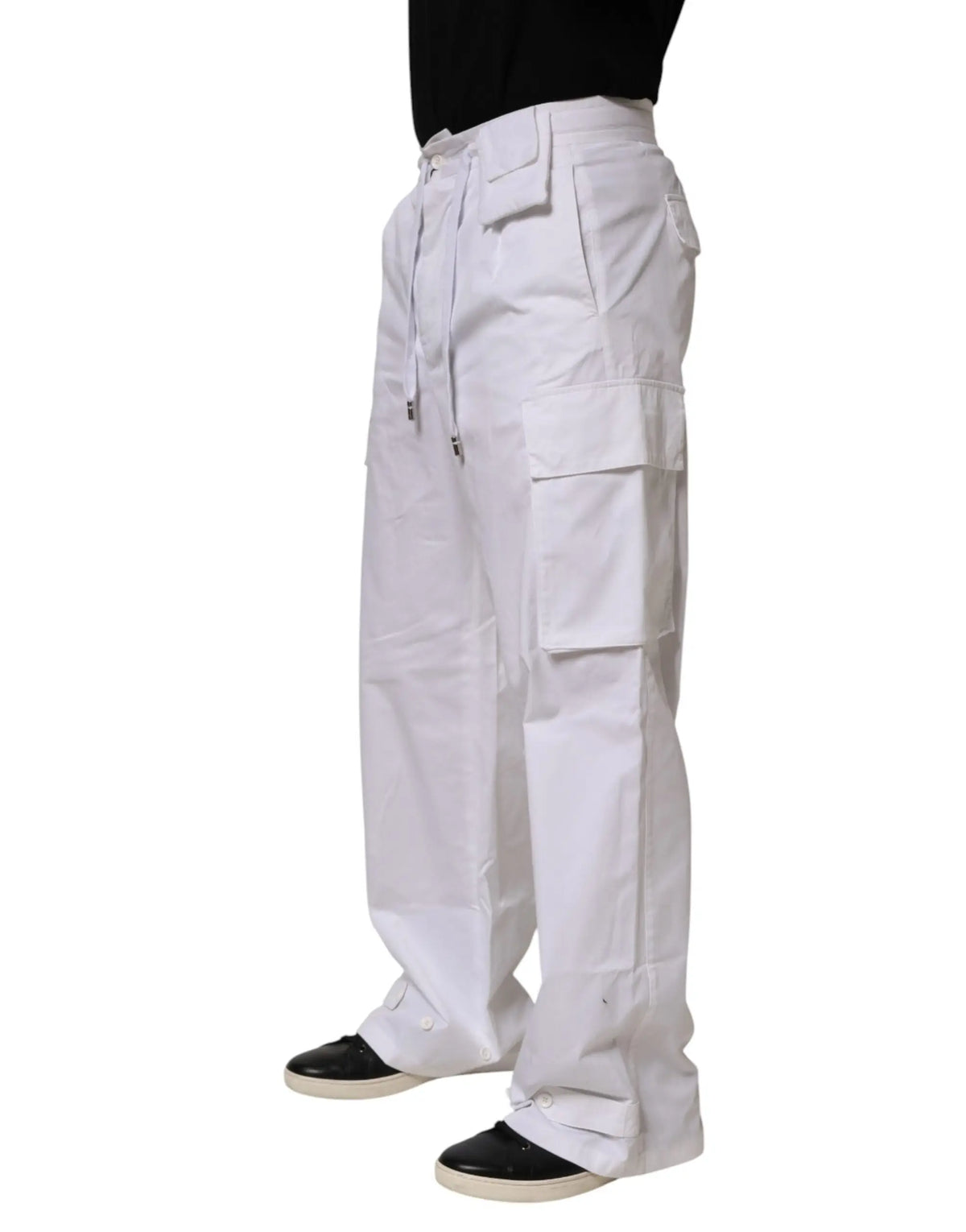 Pantalon cargo droit en lin blanc dolce & gabbana pour homme avec poches multiples et taille à cordon