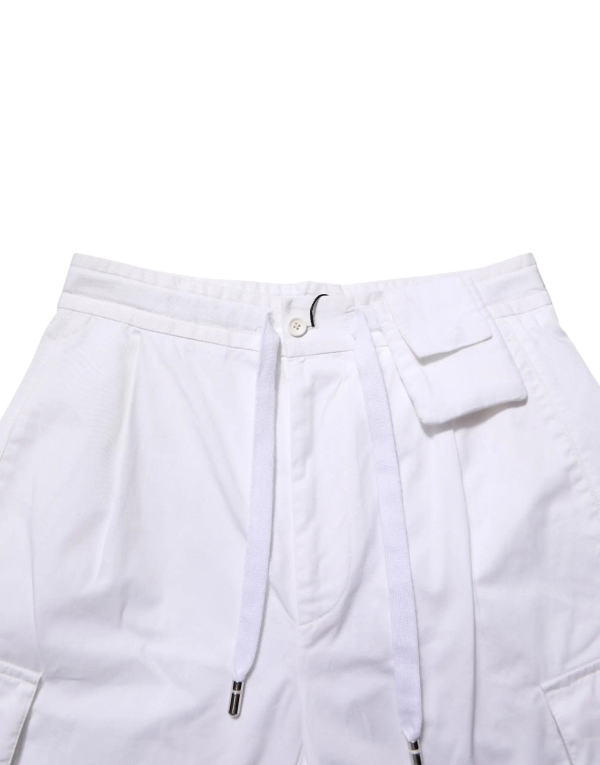 Dolce & gabbana white linen straight cargo men trouser pants with white drawstring cargo shorts and subtle pleats
